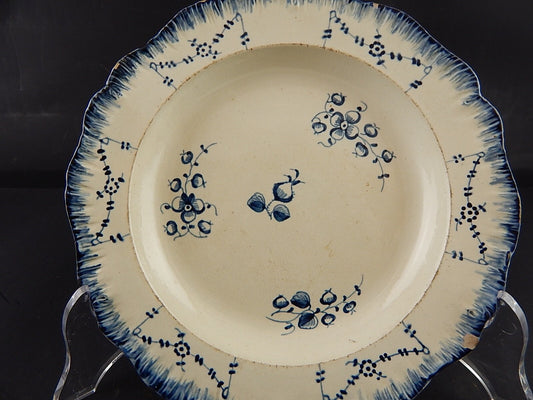ANTICO 1780 RARISSIMO PIATTO INGLESE FERRY BRIDGE POTTERY YORKSHIRE BIANCO BLU #