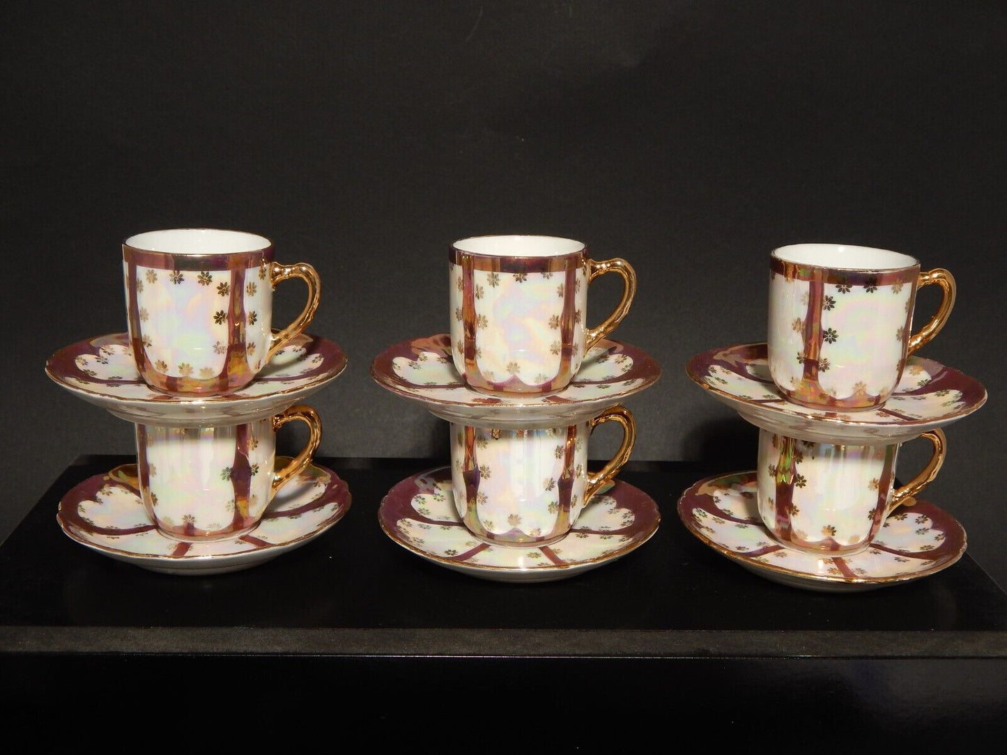 ANTICO LIBERTY SERVIZIO 6 TAZZINE PORCELLANA GINORI 1896-1910 DECORO A LUSTRO