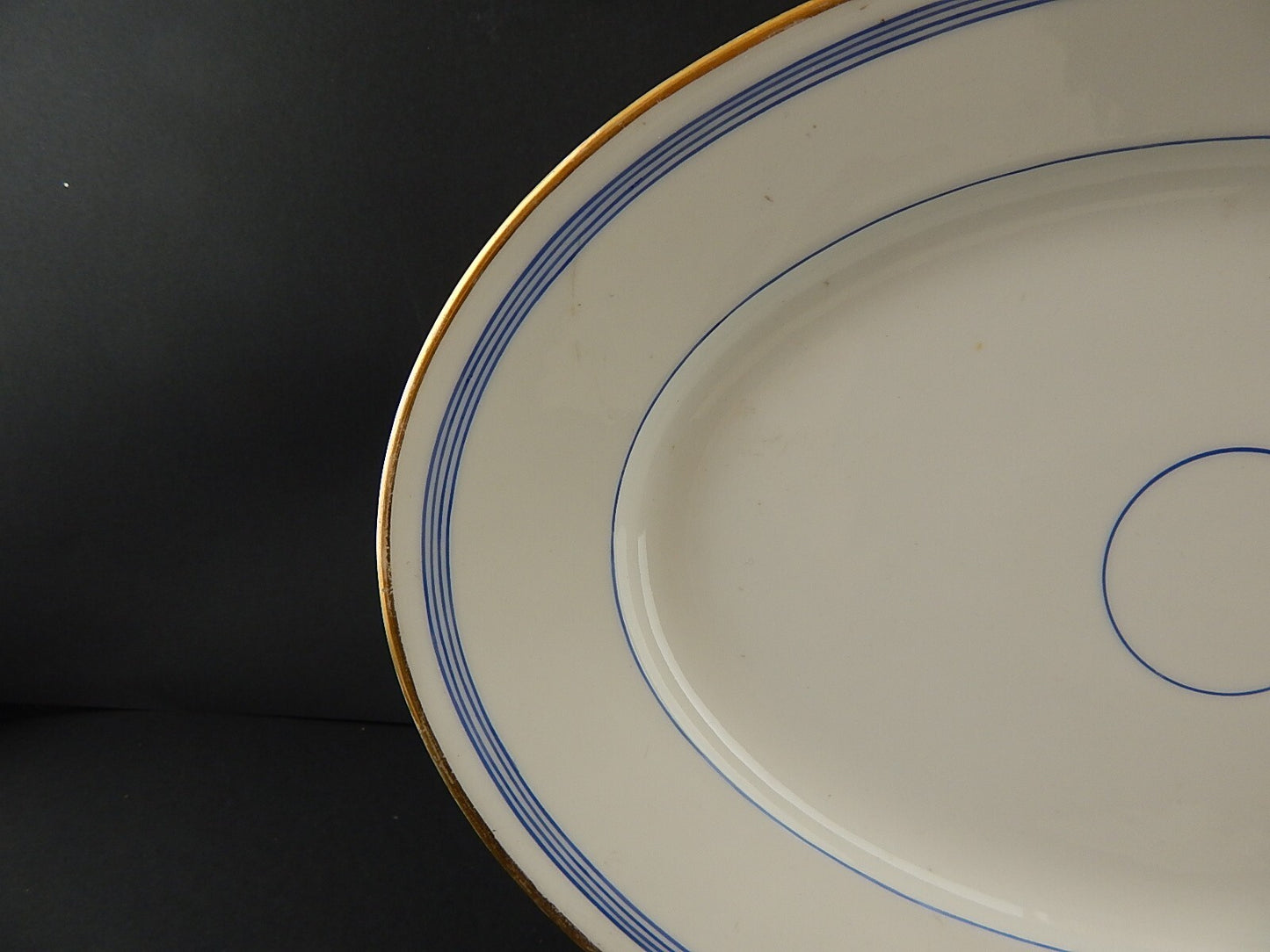 ANTICO PIATTO VASSOIO OVALE PORCELLANA PARIGI BIANCA BLU ORO NAPOLEONE III #A494