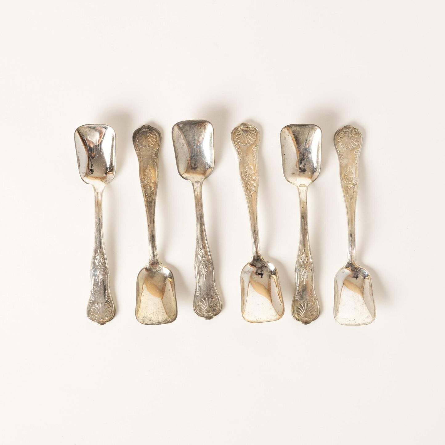 VINTAGE SET 6 CUCCHIAINI GELATO ARGENTATI ARG. 800 STILE ROCAILLE CONCHIGLIA