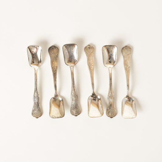 VINTAGE SET 6 CUCCHIAINI GELATO ARGENTATI ARG. 800 STILE ROCAILLE CONCHIGLIA