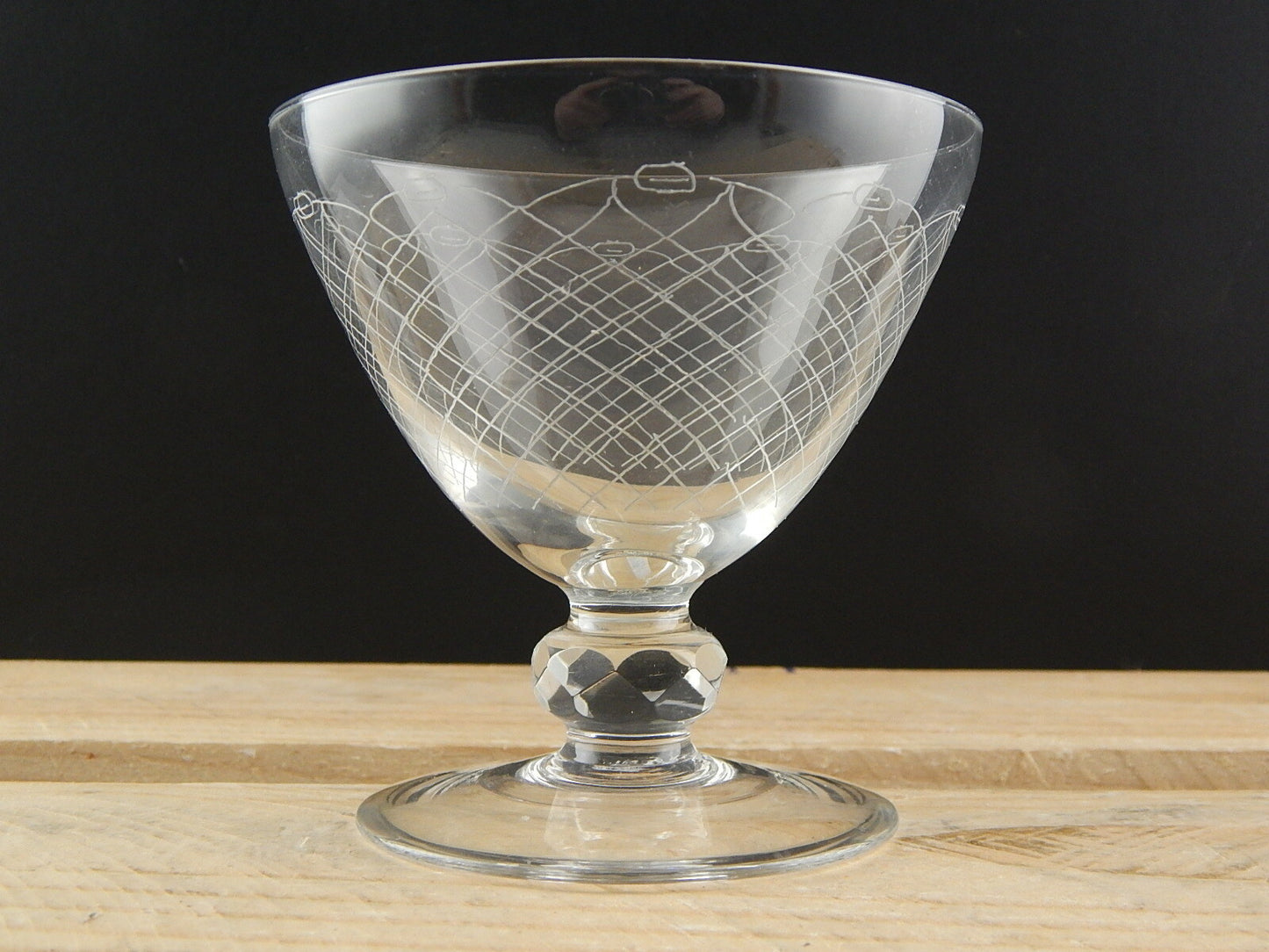 ANTICO BICCHIERE CALICE CRISTALLO INCISO PUNTA DIAMANTE EPOCA ART DECO