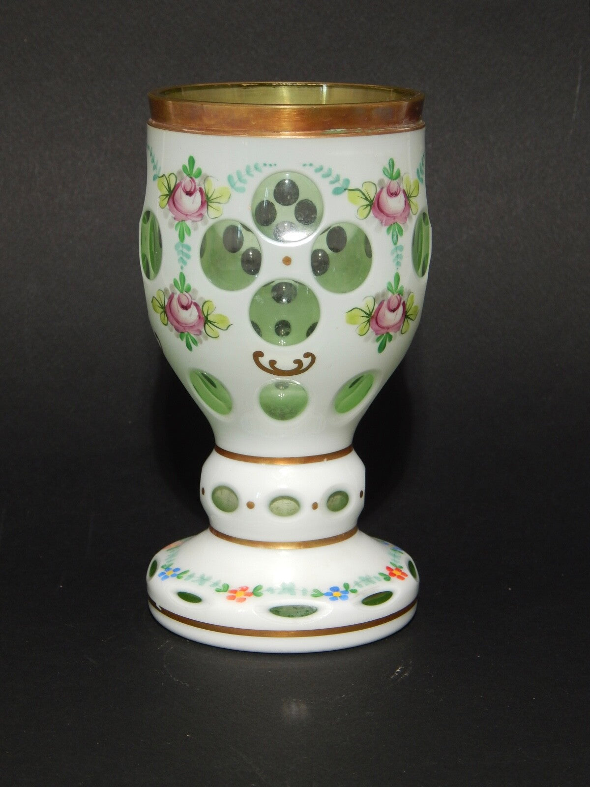 ANTICO PREZIOSO BICCHIERE BOCCALE CRISTALLO BOEMIA BIEDERMEIER INCAMICIATO