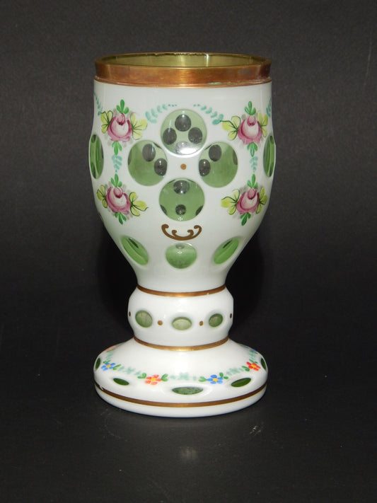 ANTICO PREZIOSO BICCHIERE BOCCALE CRISTALLO BOEMIA BIEDERMEIER INCAMICIATO