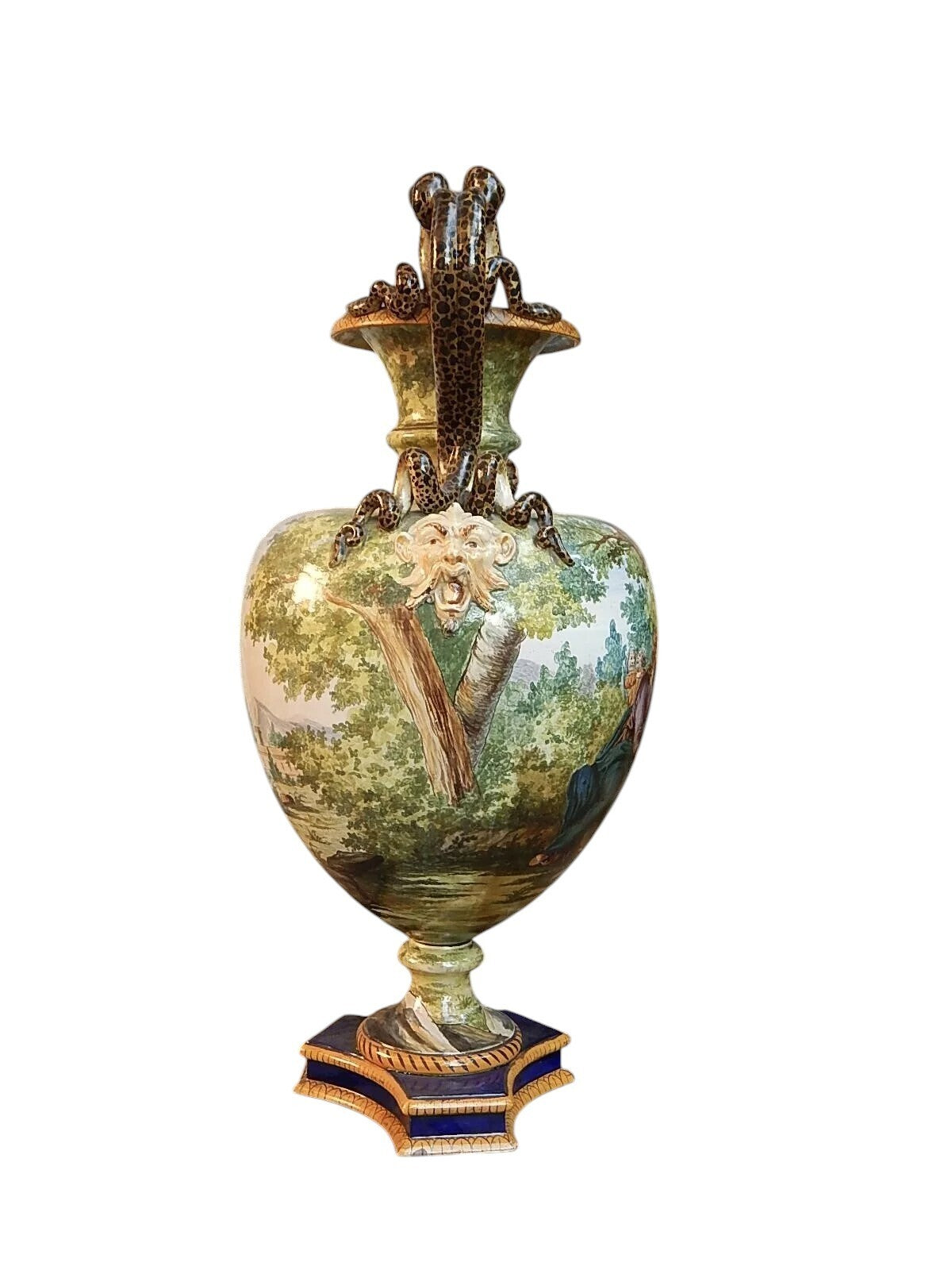 IMPORTANTE VASO MAIOLICA SMALTATA GINORI DOCCIA SCENA BIBLICA SECONDA META' 1800