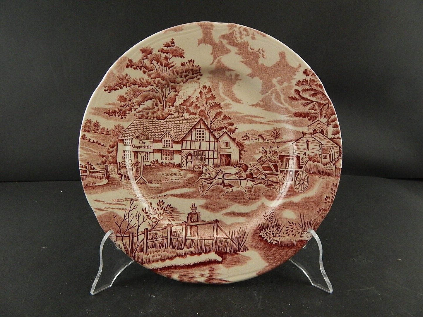 ANTICO PIATTO CERAMICA MAIOLICA LUNEVILLE ENGLISH STYLE BIANCO E ROSSO