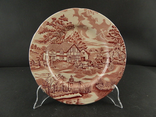 ANTICO PIATTO CERAMICA MAIOLICA LUNEVILLE ENGLISH STYLE BIANCO E ROSSO