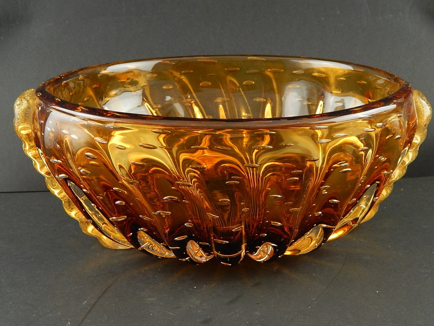 PREZIOSO RARO ART DECO CENTROTAVOLA VASCA VETRO SOFFIATO FIRMATO TOSO MURANO