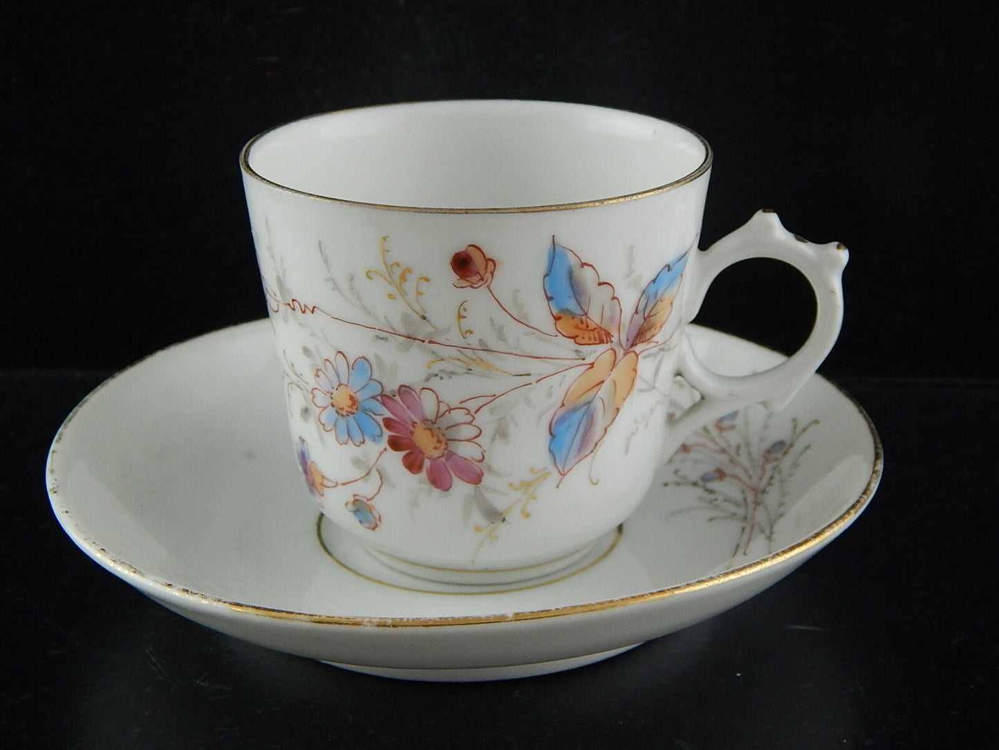 ANTICO SERVIZIO 6 TAZZINE PORCELLANA METÀ 800 DIPINTE A MANO COLLEZIONE AUTUNNO