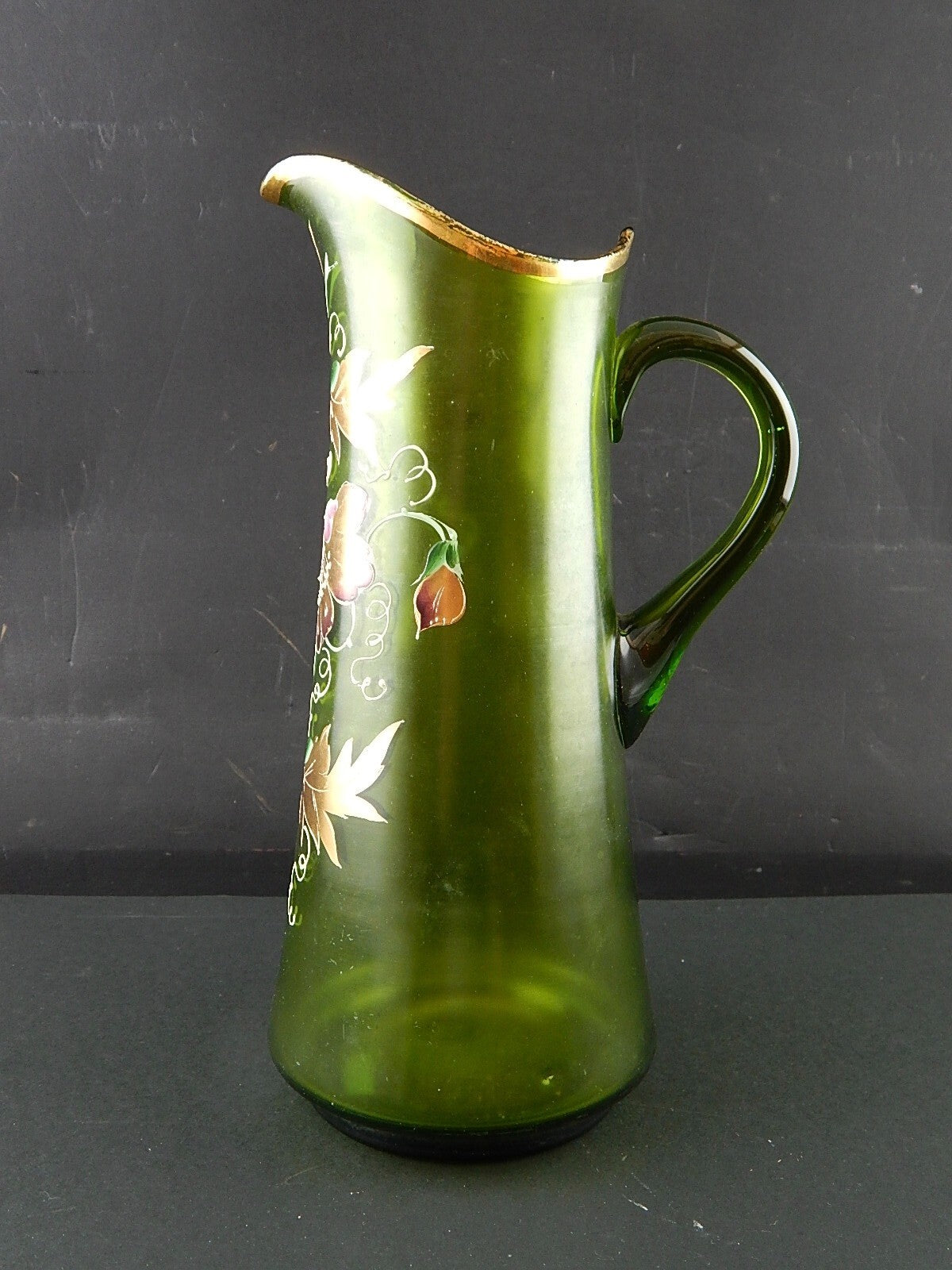 ANTICA PREZIOSA BROCCA CARAFFA VETRO SOFFIATO DI MURANO EPOCA LIBERTY DIPINTA