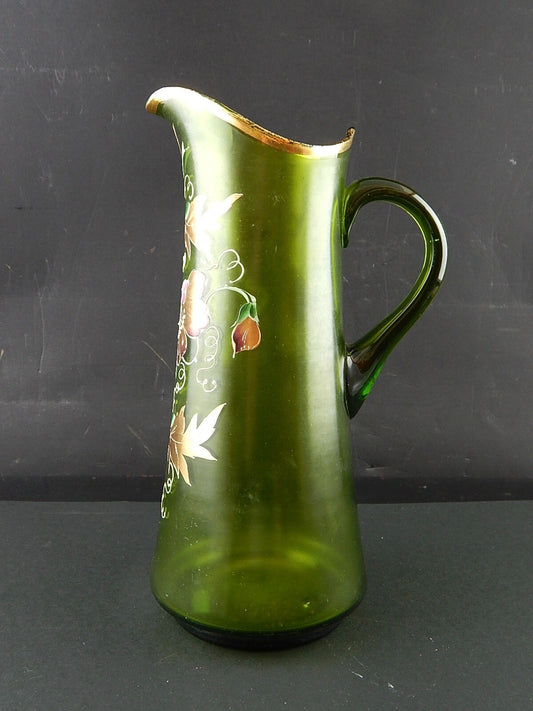 ANTICA PREZIOSA BROCCA CARAFFA VETRO SOFFIATO DI MURANO EPOCA LIBERTY DIPINTA