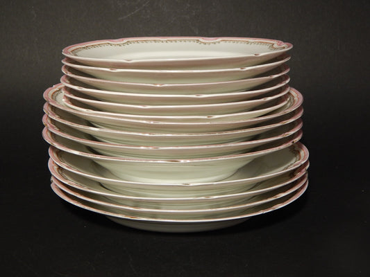 ANTICO SERVIZIO 14 PIATTI PORCELLANA GINORI LIBERTY DECORO ROSA E ORO DIFETTI