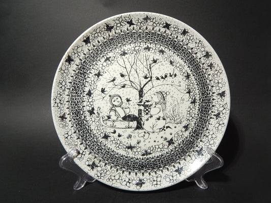 PIATTO PORCELLANA MODERNIST DESIGNER BJORN WIINBLAD LE STAGIONI INVERNO WINTER