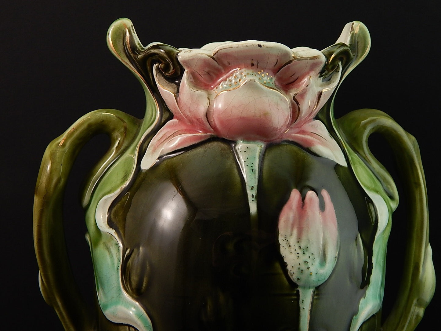 ANTICO RARO PREZIOSO ART NOUVEAU VASO BARBOTINE CERAMICA GUSTAVE DE BRUYN LILLE