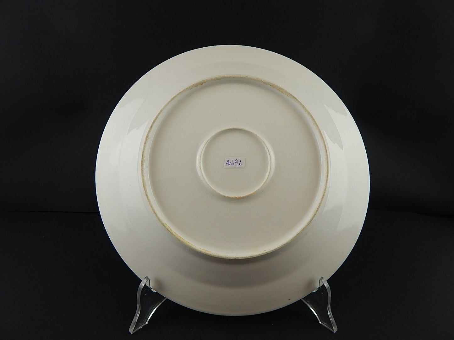 ANTICO PIATTO VASSOIO ROTONDO PORCELLANA PARIGI BIANCA BLU ORO NAPOLEONE III