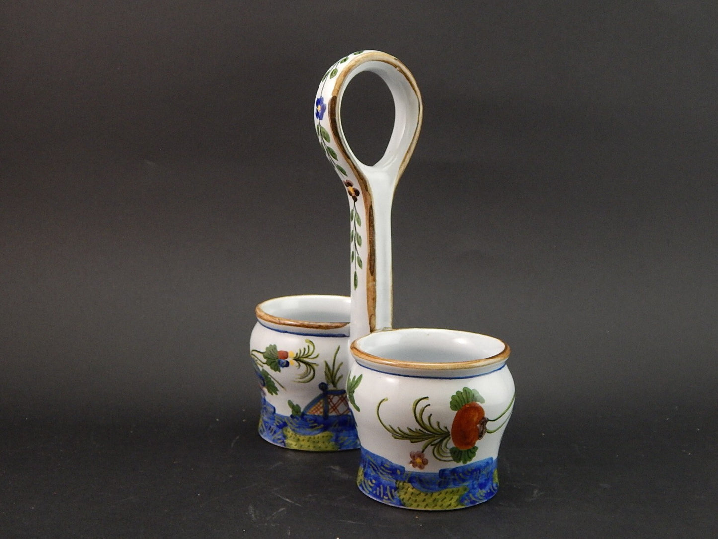 ANTICO PORTA CONDIMENTI DECORO GAROFANO MAIOLICA FORNACE CERAMICA BUBANI FAENZA