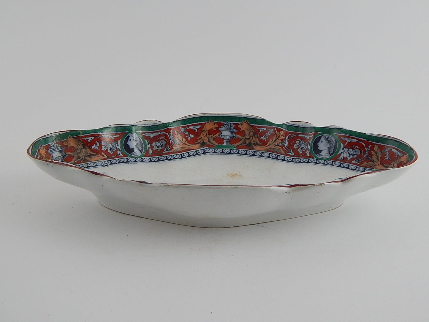 ANTICA RAVIERA VASSOIO CERAMICA PORCELLANA INGLESE XIX SEC. DECORO URBINO