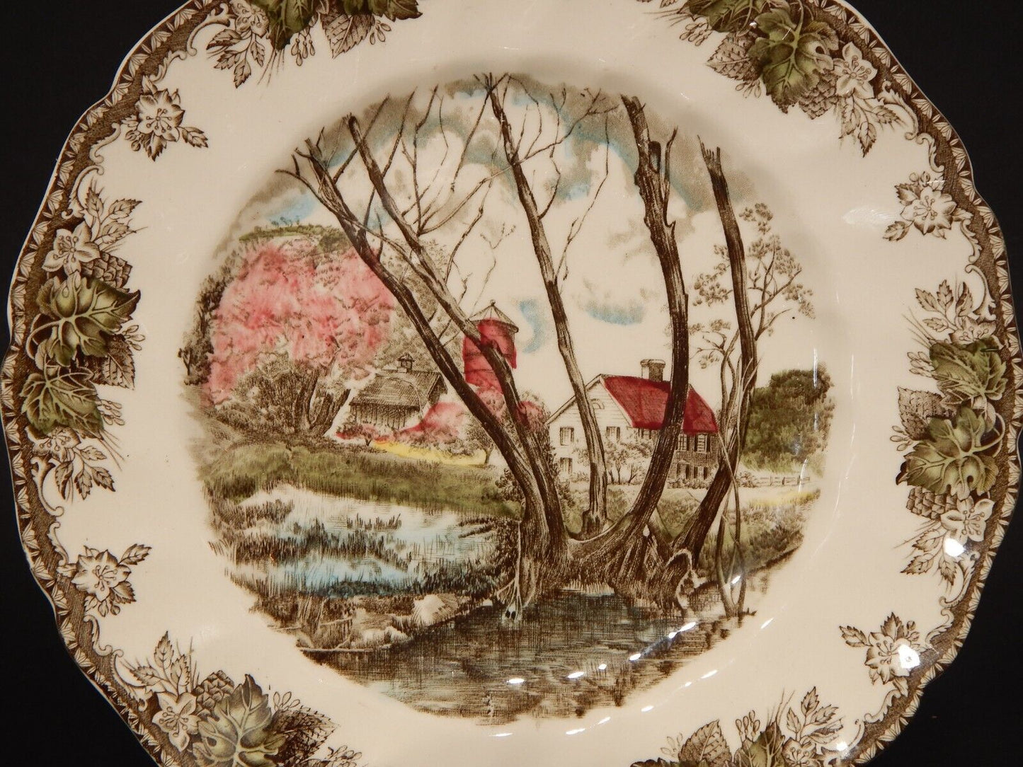 VINTAGE PIATTO SEMI PORCELLANA JOHNSON BROS FRIENDLY VILLAGE WILLOW BY THE BROOK