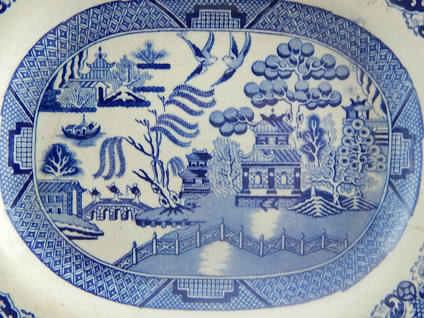 ANTICO VASSOIO PIATTO PORTATA CERAMICA WILLOW PRIMAVESI &SON CARDIFF 1870 #918