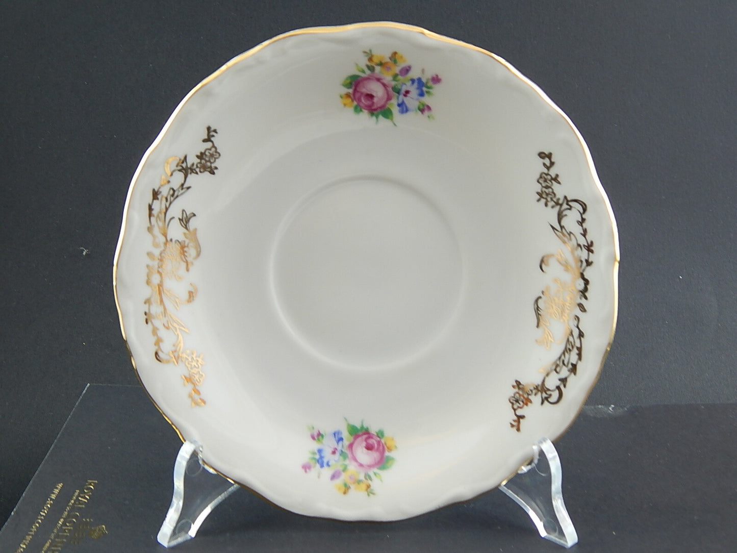 ROCAILLE ANTICA TAZZA CON PIATTO COLAZIONE PORCELLANA BIANCA DECORO ORO BOEMA