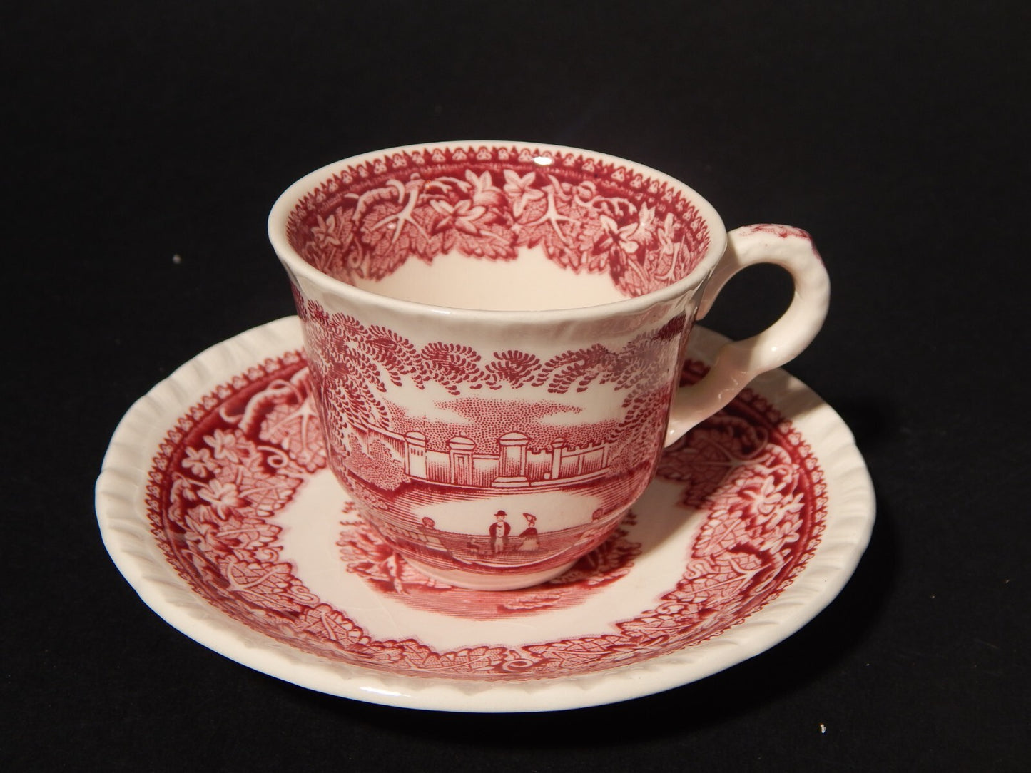 ANTICA TAZZINA CAFFE' SEMI PORCELLANA INGLESE MASON’S DECORO VISTA BIANCO ROSSO