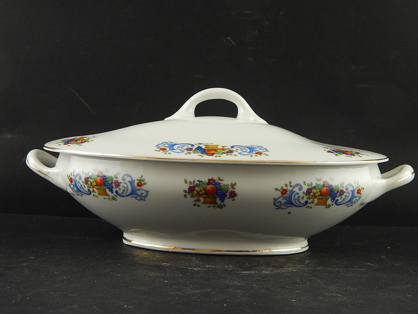 ANTICA LIBERTY LEGUMIERA ZUPPIERA CENTROTAVOLA PORCELLANA BOEMA DECORO POLICROMO