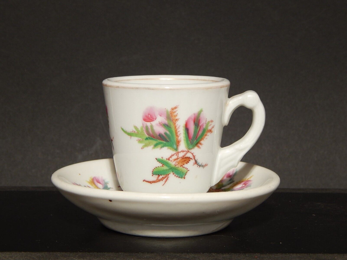 ANTICA TAZZA METÀ 800 CERAMICA RICHARD MILANO COLLEZIONE ROSA CANINA DIPINTA