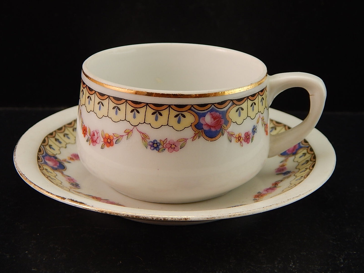 ANTICA ART DECO TAZZINA CAFFE' PORCELLANA BOEMA DECORO A GHIRLANDA