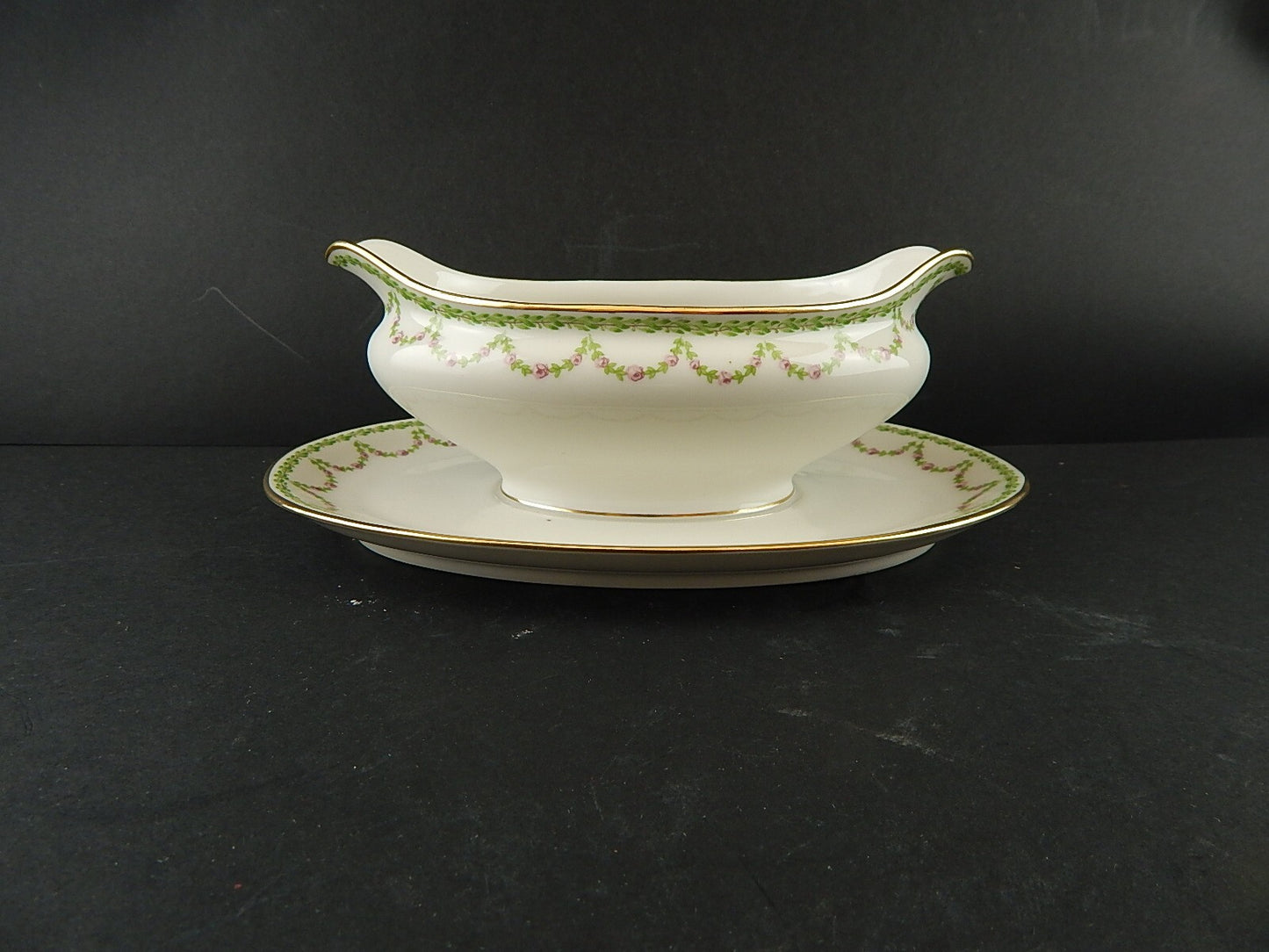 ANTICA SALSIERA LIBERTY PORCELLANA GDA LIMOGES PRIMO 900 GHIRLANDE DI ROSE