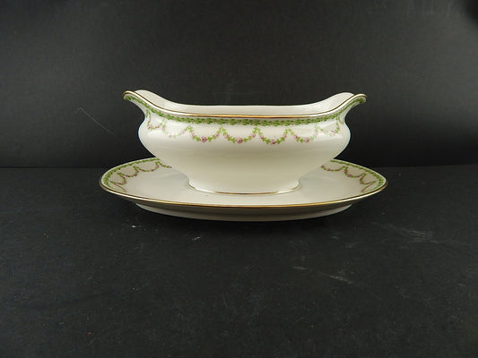 ANTICA SALSIERA LIBERTY PORCELLANA GDA LIMOGES PRIMO 900 GHIRLANDE DI ROSE