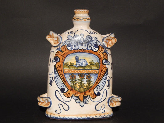 CERAMICA SACA CASTELLI ABRUZZO MAIOLICA CERAMICA BOTTIGLIA FIASCA VIANDANTE