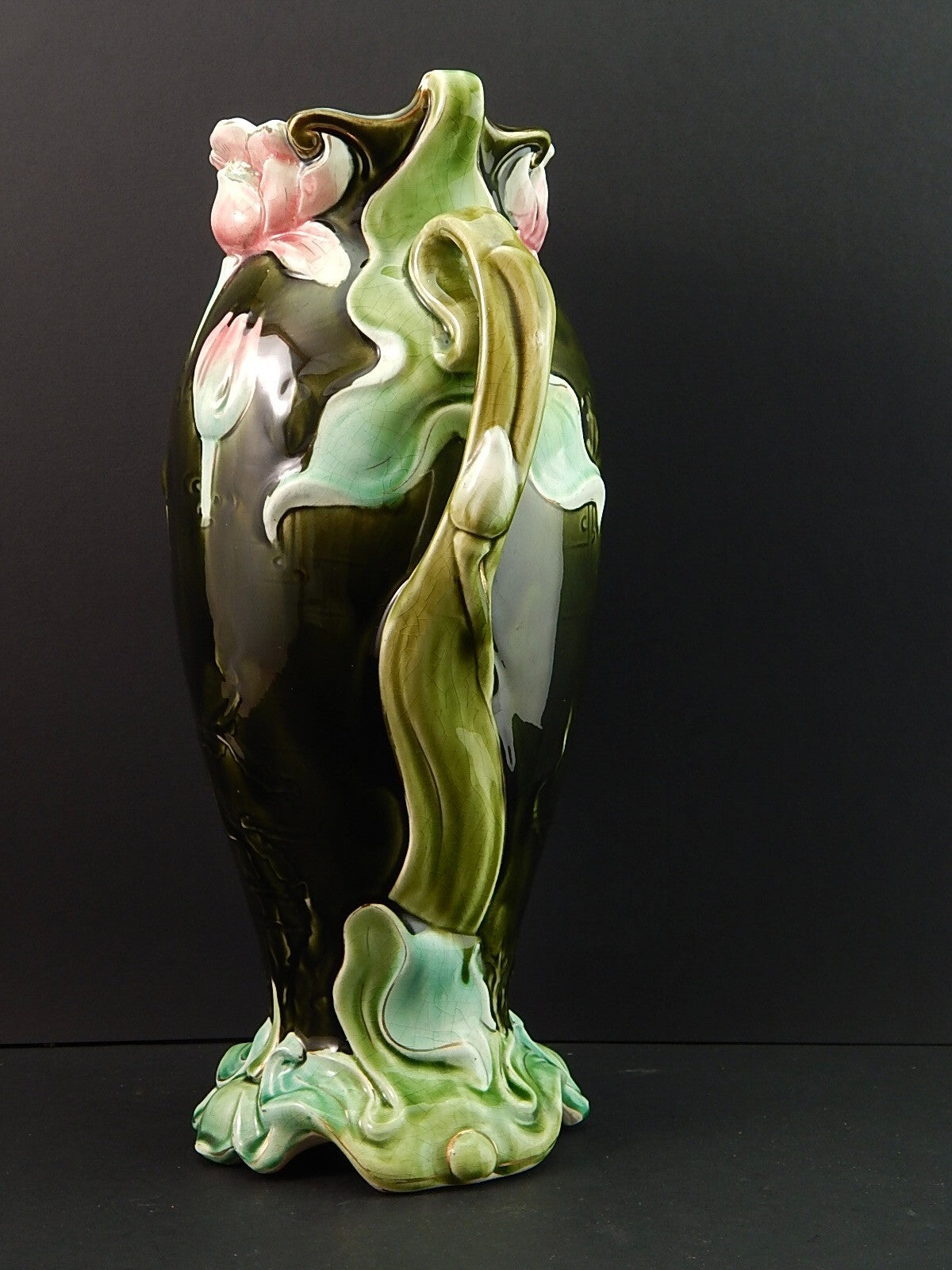 ANTICO RARO PREZIOSO ART NOUVEAU VASO BARBOTINE CERAMICA GUSTAVE DE BRUYN LILLE