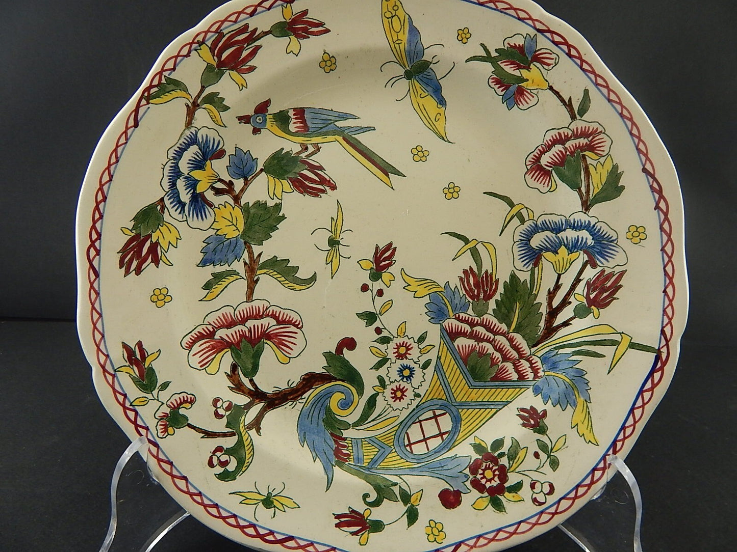 ANTICO DEL 1923 PIATTO CERAMICA ALLA CORNUCOPIA MANIFATTURA GIEN STILE ROUEN #