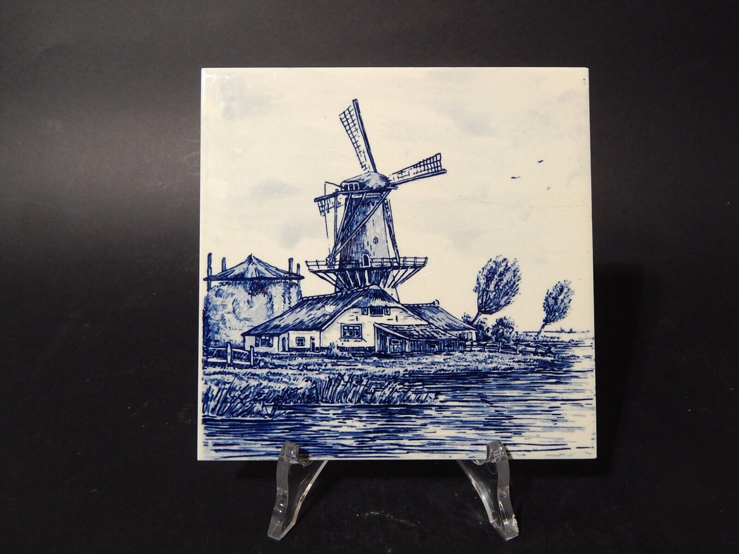 VINTAGE AUTENTICA PIASTRELLA MATTONELLA PORCELLANA DELFTS BLAUW BIANCO BLU #