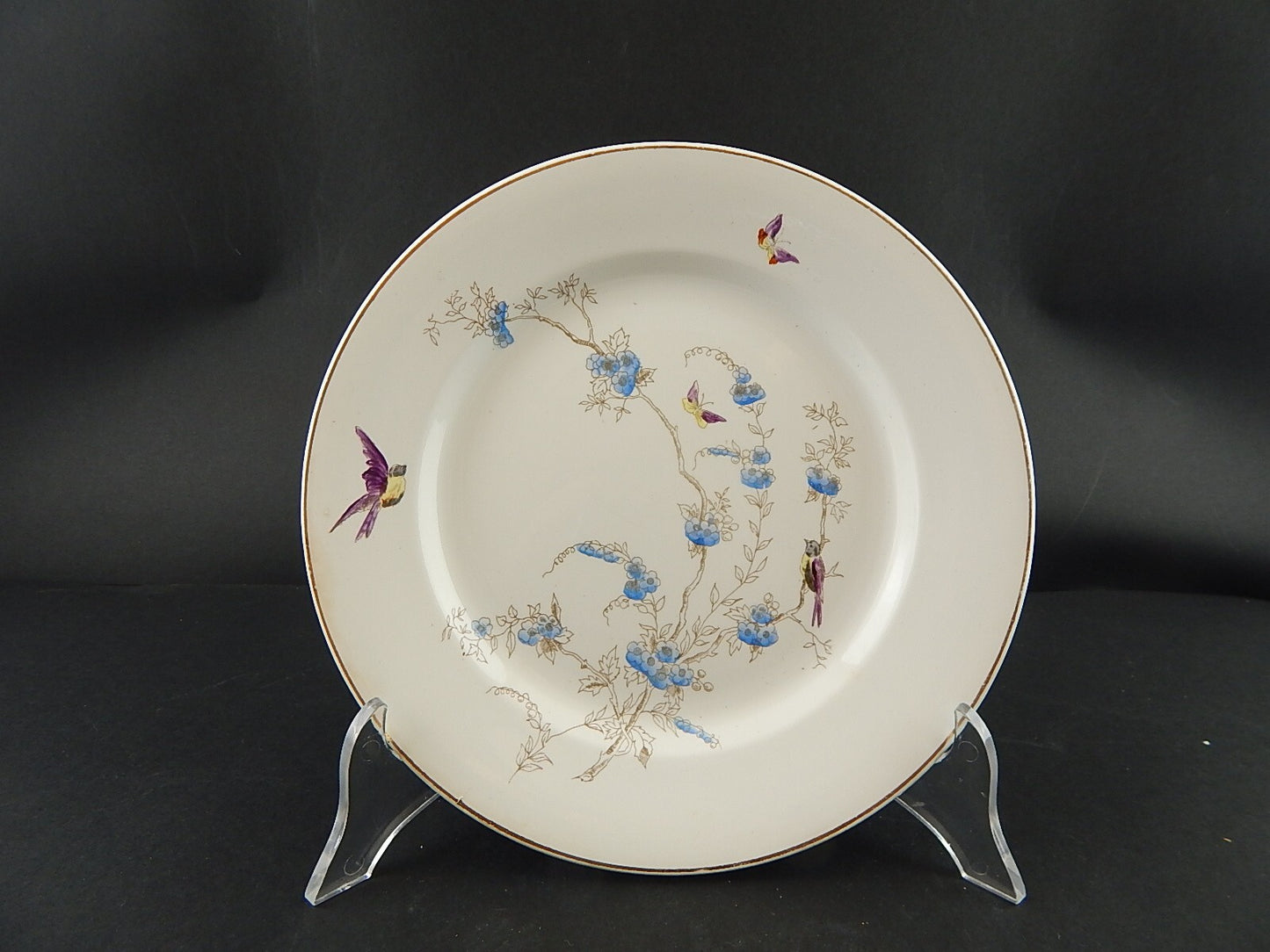 ANTICO PIATTO PIANO CERAMICA RICHARD MILANO FIORI FARFALLE UCCELLINI A755