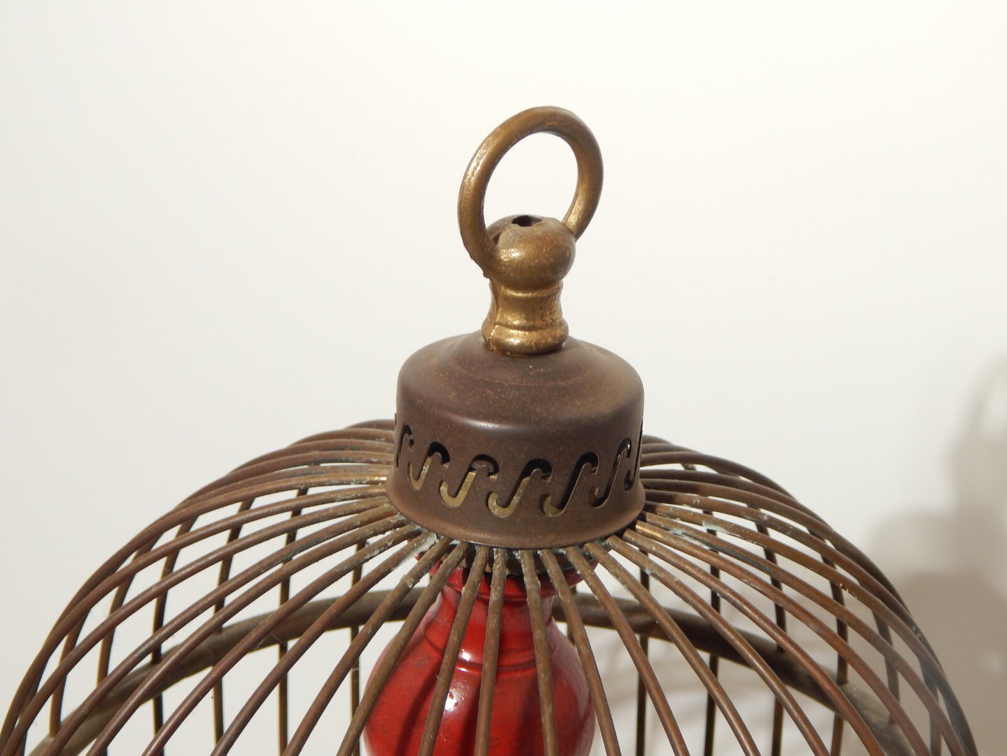 ANTICA ORIGINALE GABBIA A SOSPENSIONE IN OTTONE PER UCCELLI