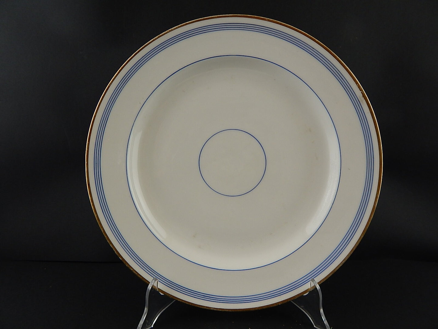 ANTICO PIATTO VASSOIO ROTONDO PORCELLANA PARIGI BIANCA BLU ORO NAPOLEONE III #