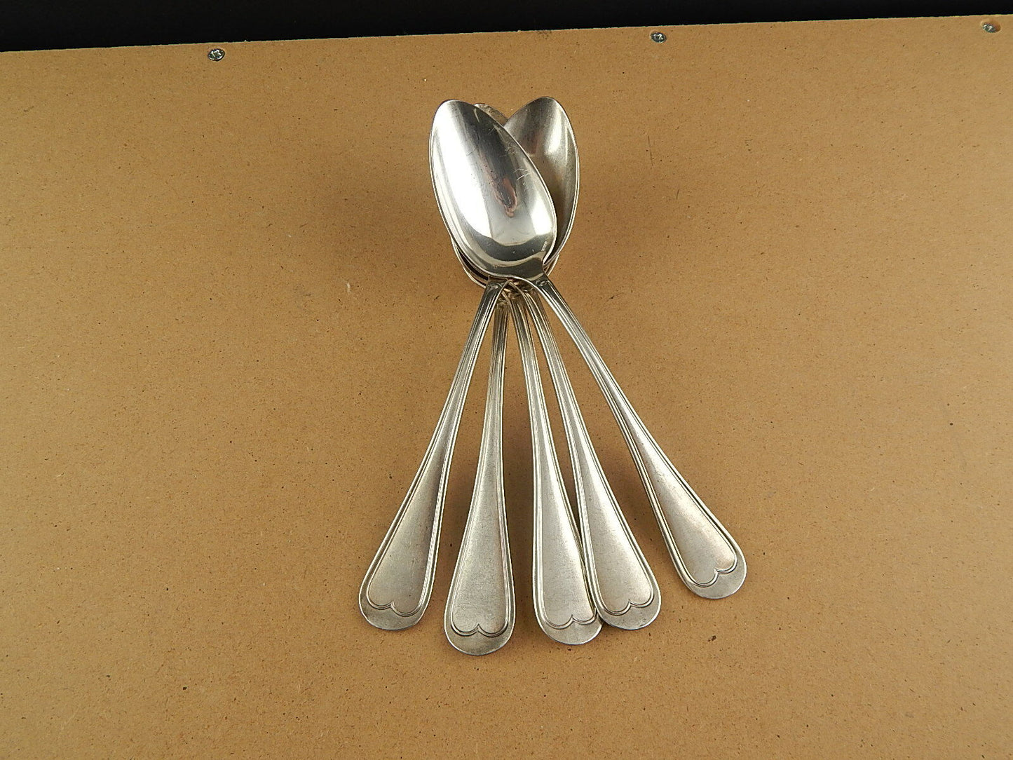SET 5 CUCCHIAI ANTICHI ALPACCA ARGENTATA SILVER PLATED FINE 800 MAURIZIANO