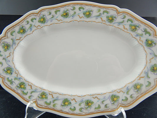 VINTAGE ELEGANTE VASSOIO PORCELLANA BIANCA DECORO VERDE E ORO LIMOGES HAVILAND