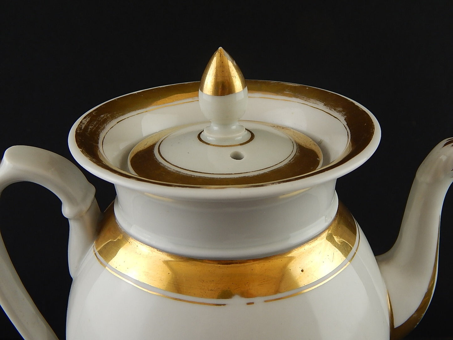 ANTICA RARA PREZIOSA CAFFETTIERA IMPERO PORCELLANA BIANCA ORO INIZIO 1800