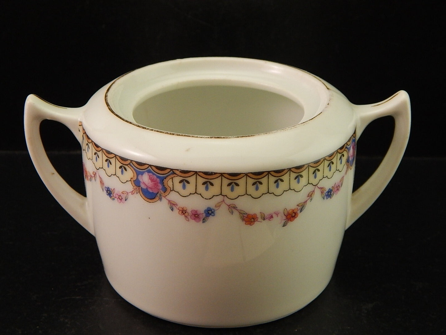 ANTICA ART DECO ZUCCHERIERA PORCELLANA BOEMA DECORO A GHIRLANDA DIFETTO