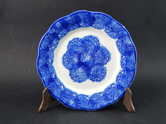 ANTIQUARIATO PIATTO CERAMICA MONDOVÌ META' 1800 BIANCO BLU PIZZO DECORO TAMPONE