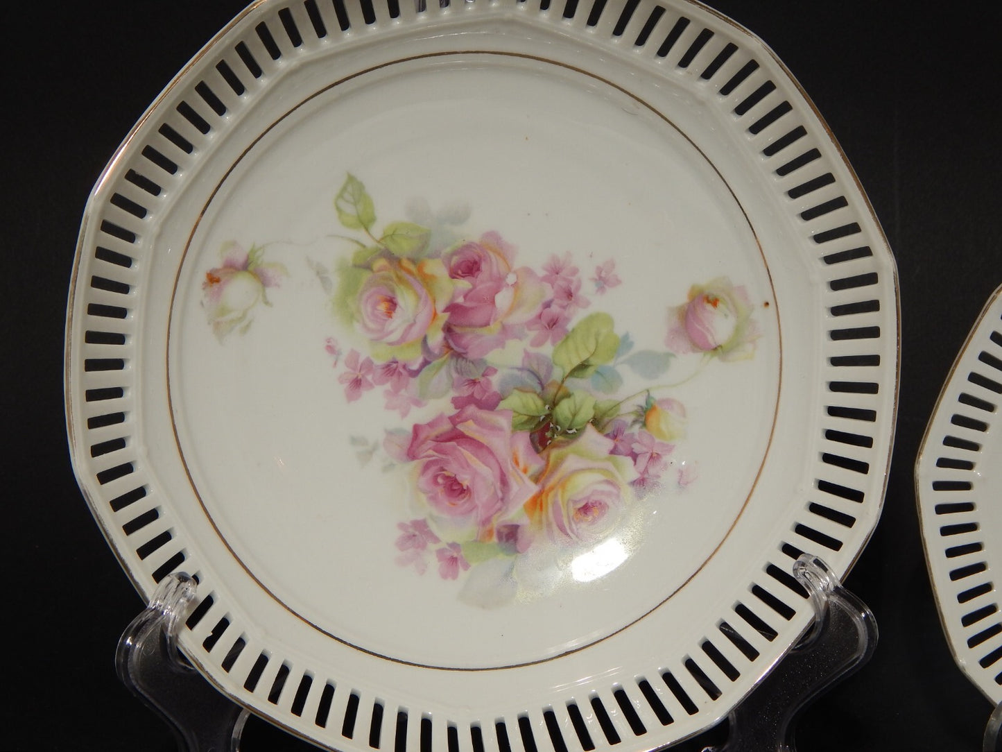 SCHUMANN BAVARIA PREZIOSO SERVIZIO DA DOLCE PORCELLANA TRAFORATA 1930 LE ROSE