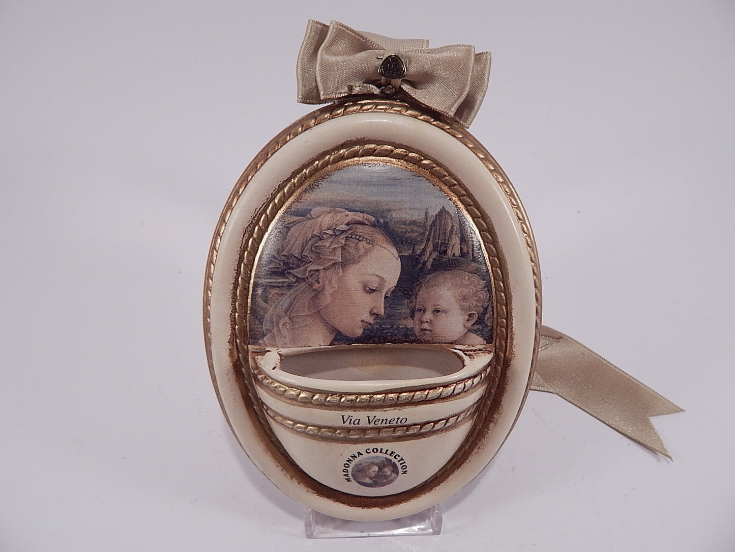 VINTAGE ARTE SACRA ACQUASANTIERA BENITIER CERAMICA VIA VENETO MADONNA COLLECTION