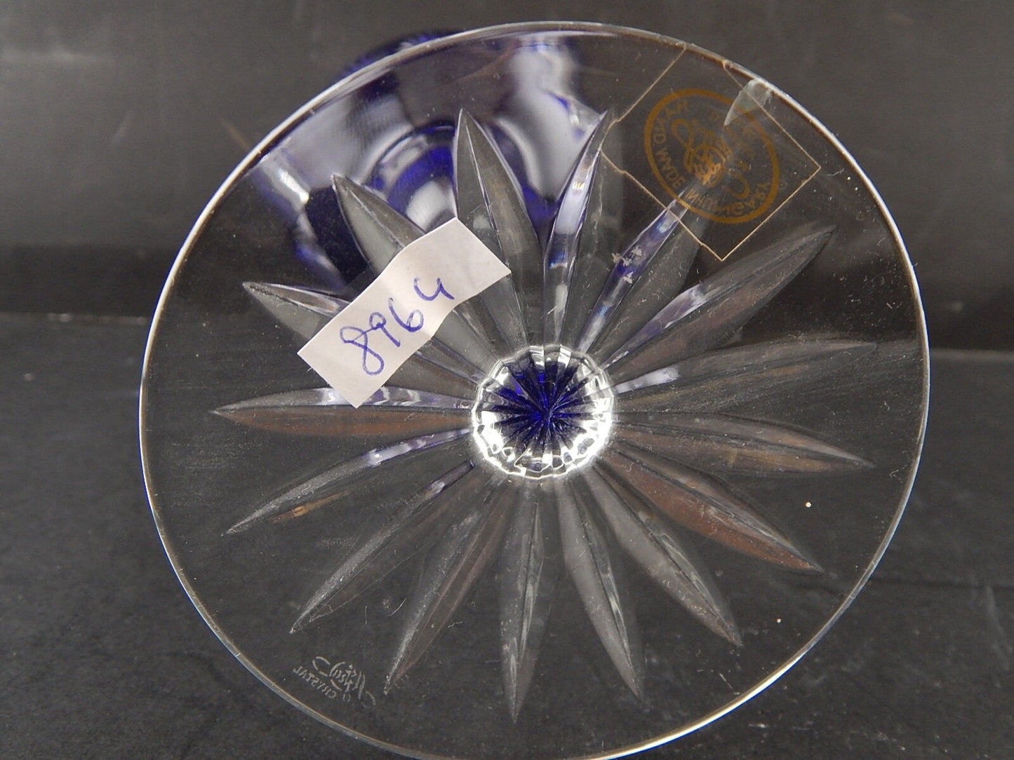 VINTAGE PREZIOSO PORTA CANDELA CRISTALLO ART DECO BOEMIA MOLATO BLU COBALTO