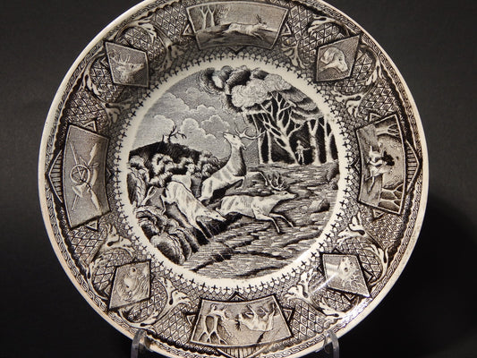 ANTICO RARO PIATTO CACCIA AL CERVO CERAMICA TURRITA LIVORNO MENICANTI FINE 800