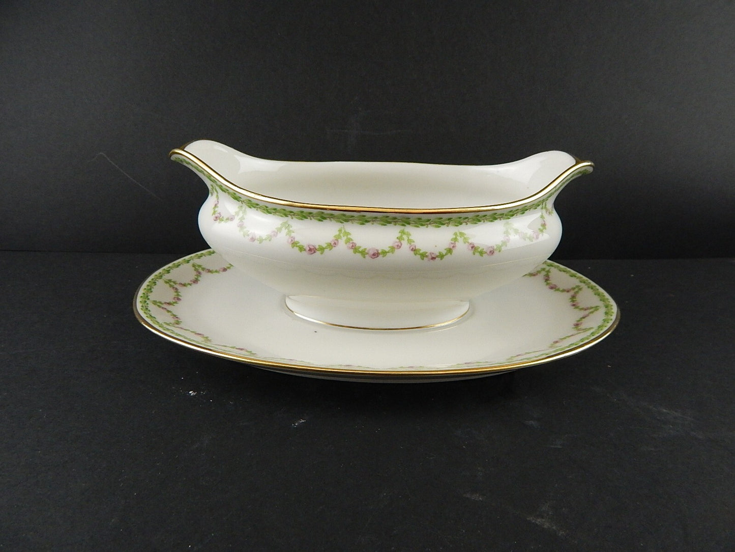 ANTICA SALSIERA LIBERTY PORCELLANA GDA LIMOGES PRIMO 900 GHIRLANDE DI ROSE