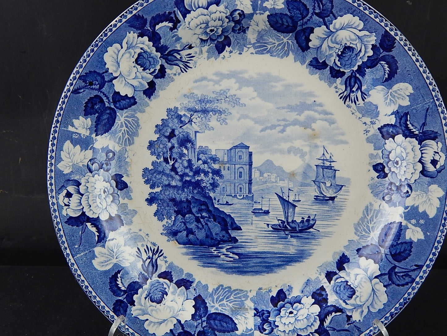 ANTICO RARISSIMO GRANDE PIATTO PORCELLANA WEDGWOOD META' 800 VITTORIANO CM 28,5