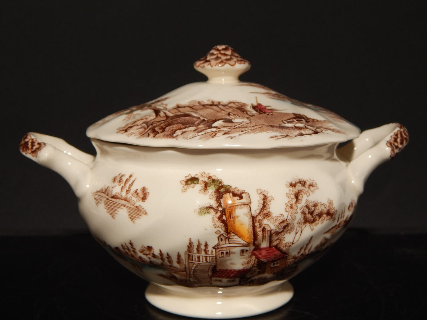 VINTAGE ZUCCHERIERA SEMI PORCELLANA JOHNSON BROS THE OLD MILL STAMPATA A MANO