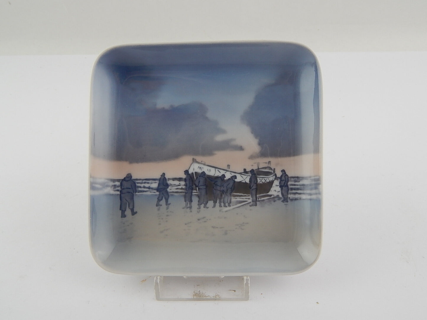 ROYAL COPENHAGEN BING&GRONDAHL PORCELLANA ANTICO PIATTO QUADRATO PESCATORI